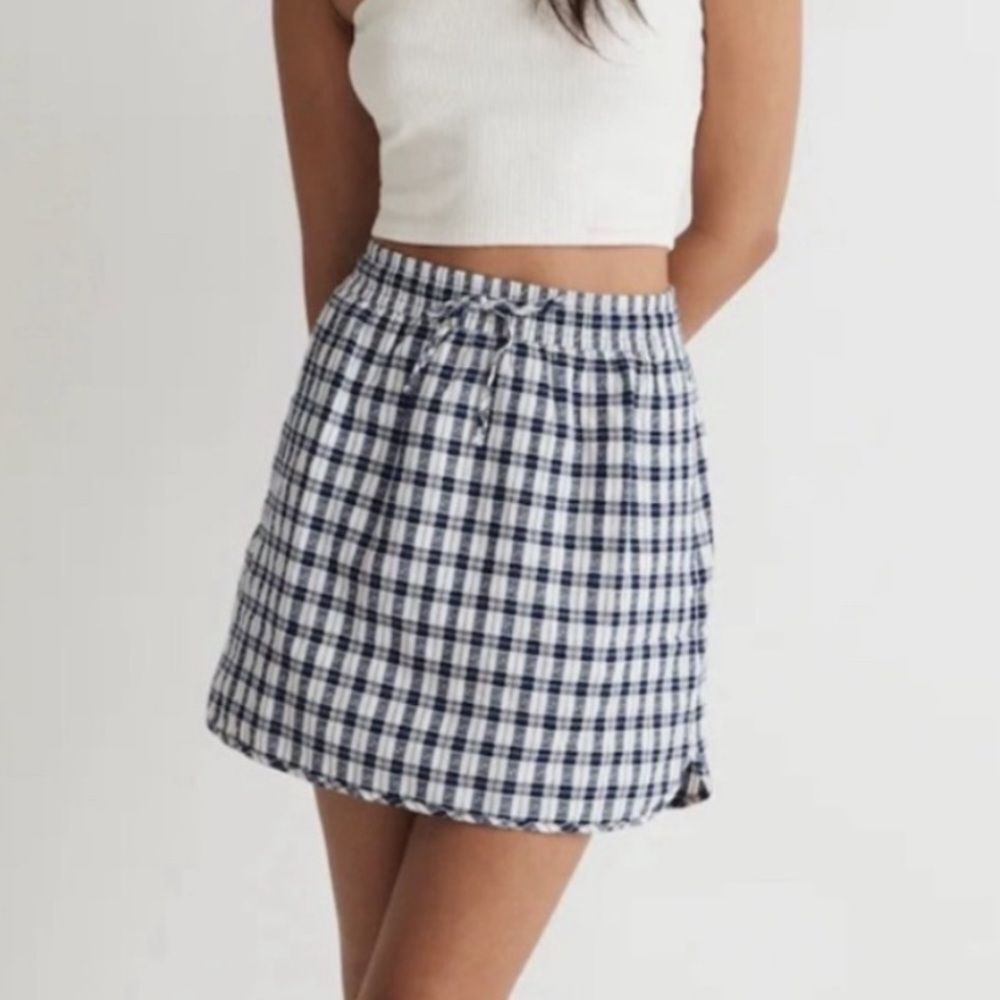 Madewell Navy and White Gingham Mini Skirt